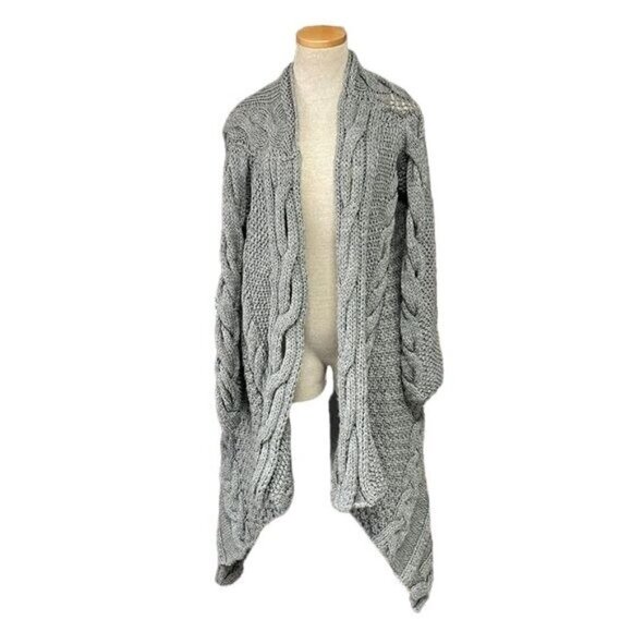 BLAYDE Sweater Cardigan NWT Chunky Cable Knit Gray Waterfall Wool Size Small - Picture 1 of 12